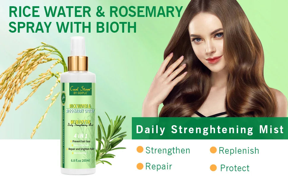 Goiple Rice Water and Rosemary Spray for Strengthening Hair Essential Oils Infused with Biotin Scalp Treatment Mist for  Damaged