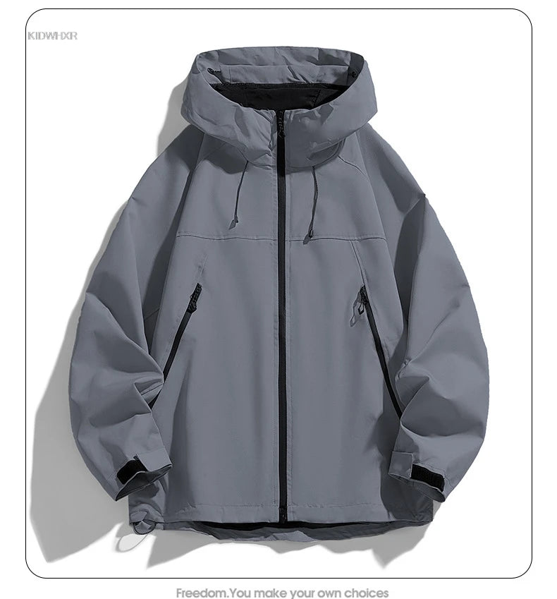 Man Jacket Spring Thin Contrast Color Long Sleeve Zipper Male Coat Loose Breathable Hooded Outdoor Sport Casual Men Outerwear