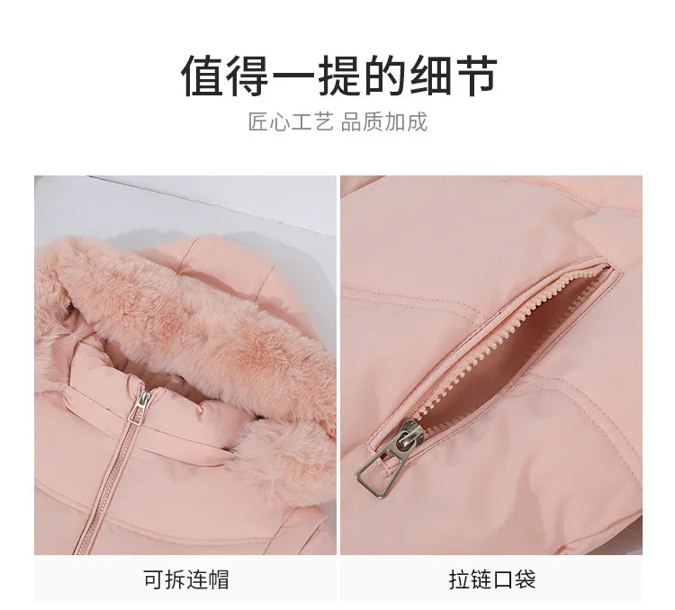 Winter Thickened Short Korean-Style Cotton-Padded Jacket with Fur Collar for Petite Women Warm Coat down Filled