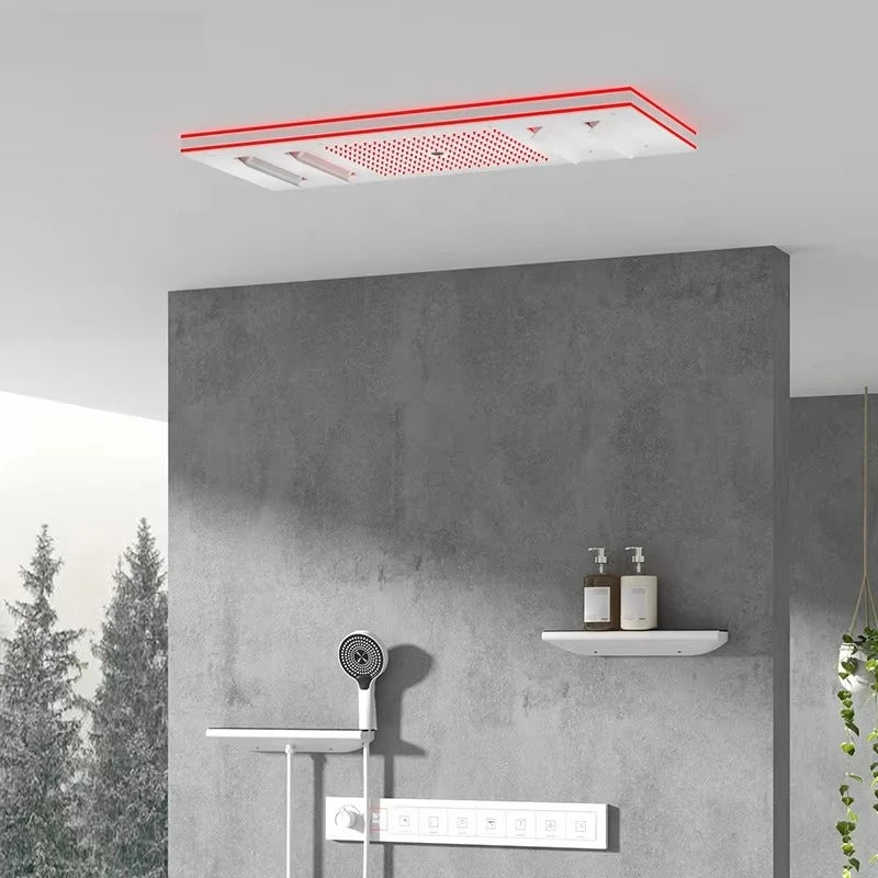 Ceiling Embedded LED Music Shower Head 7 Functions In-Wall Mount Brass Thermostatic Shower Faucet Set