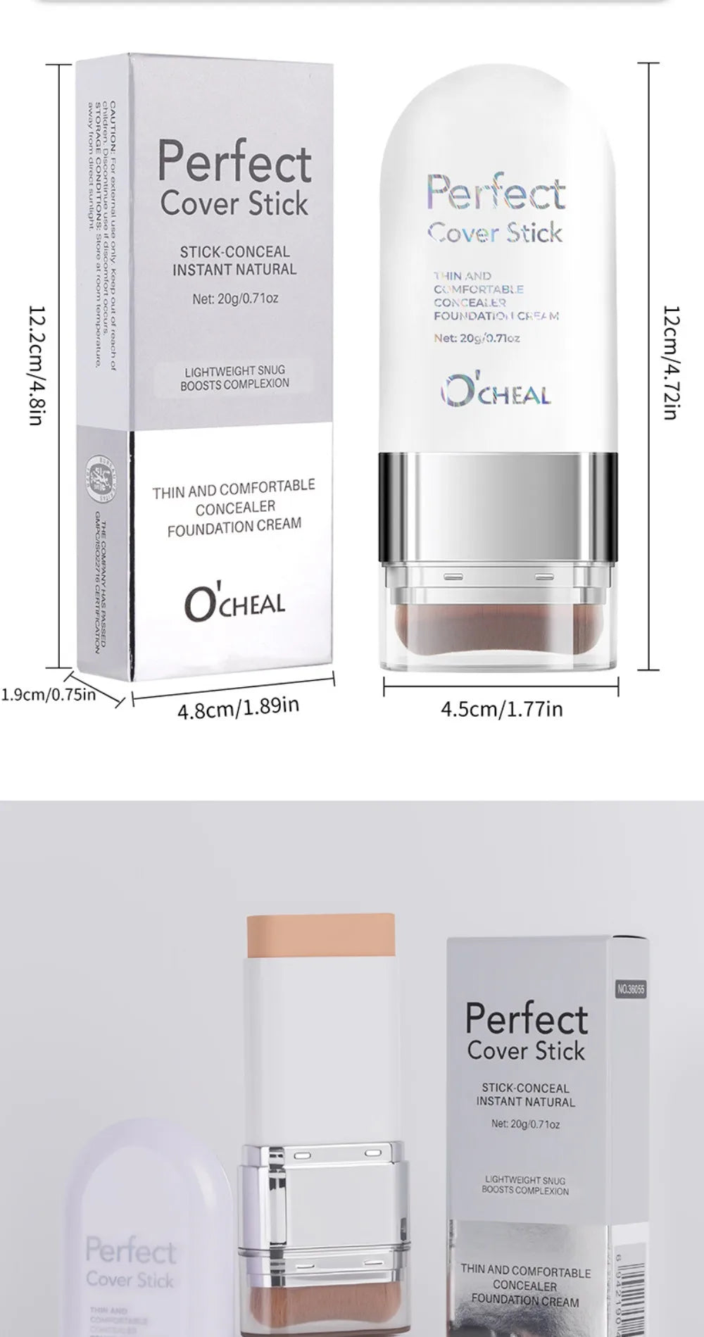 Thin and Comfortable Perfect Cover Stick Waterproof Long-lasting Foundation Cream with Brush Instant Natural