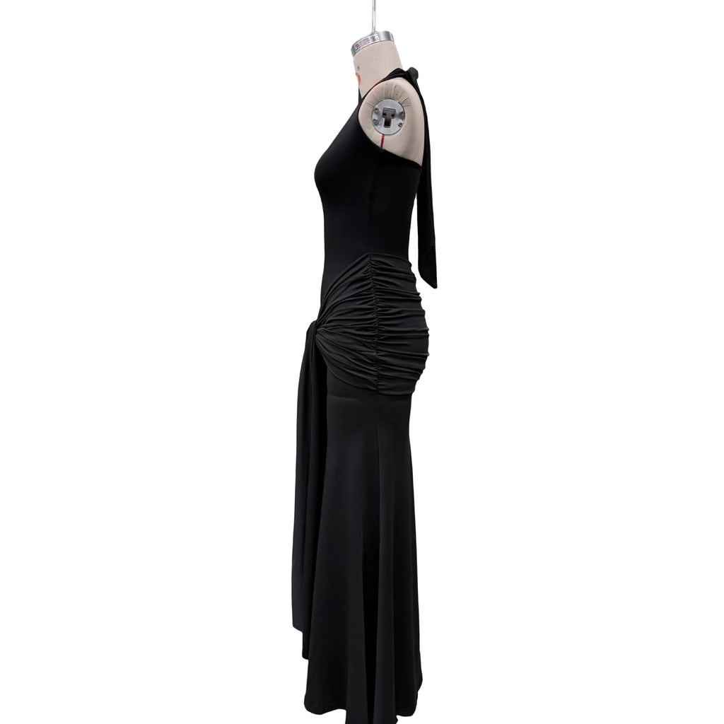 Stylish Lady Elegant Halter Neck Maxi Dress 2026 Summer Women White U-Neck Ruched Draped Sleeveless Bodycon Formal Party Dress