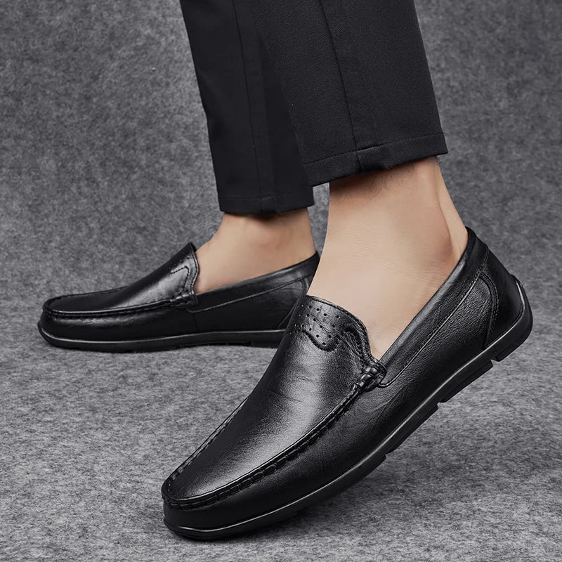 Classic Brand Men's Genuine Leather Casual Shoes Soft Sole Comfortable Flat Bottom Loafers High-quality Business Shoes for Men‘s