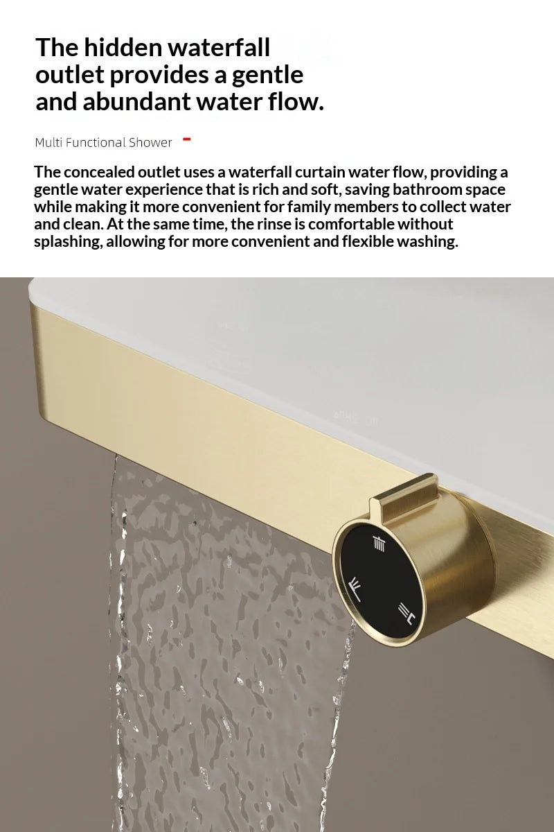 Premium All Copper Shower Set with Heated Waterway Shelf Dual Valves Hot Cold Multi Function High Pressure Shower Head Shower