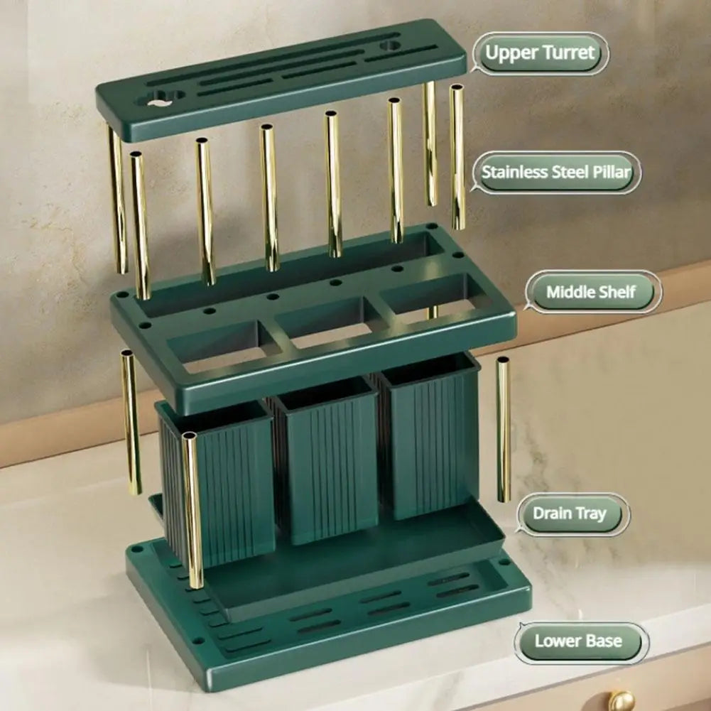 Kitchen Knife Holder Multi-Function Cutter and Cutlery Drainer Rack PP Space Saving Kitchen Utensil Organizer Rack