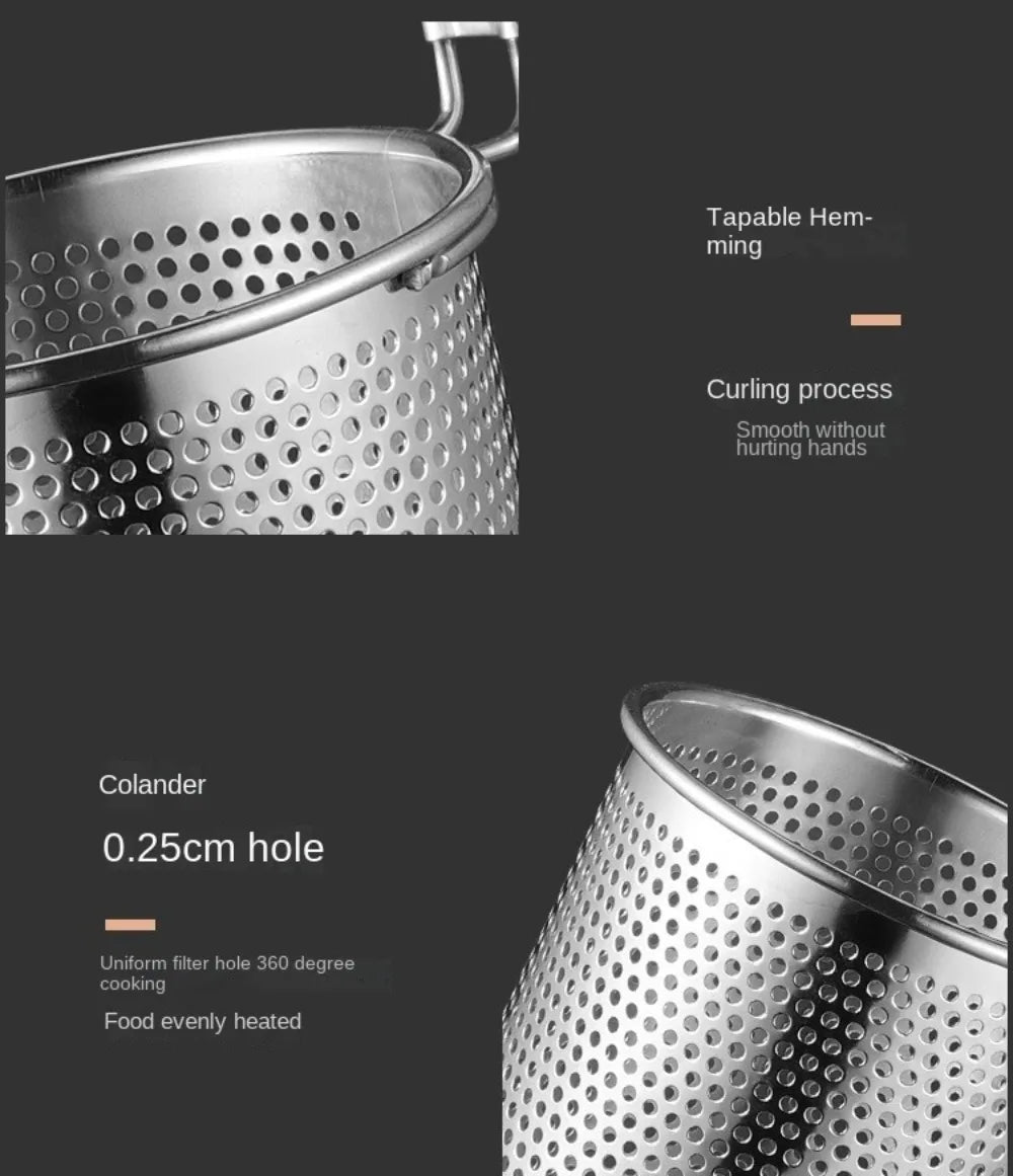 Durable Thickened Stainless Steel Funnel Kitchen Gadgets Wooden Handle Pasta Basket Strainer Multifunctional Noodle Funnel