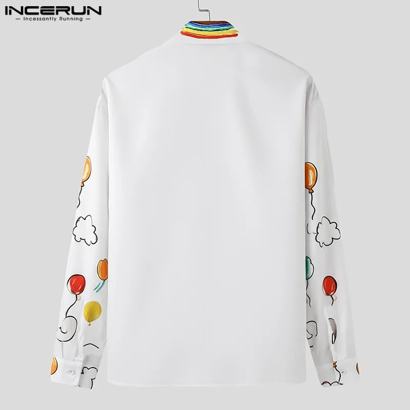 INCERUN Men Shirt Printing Lapel Long Sleeve Loose Men Clothing Streetwear Vacation 2026 Fashion Casual Tops Male Shirts S-5XL
