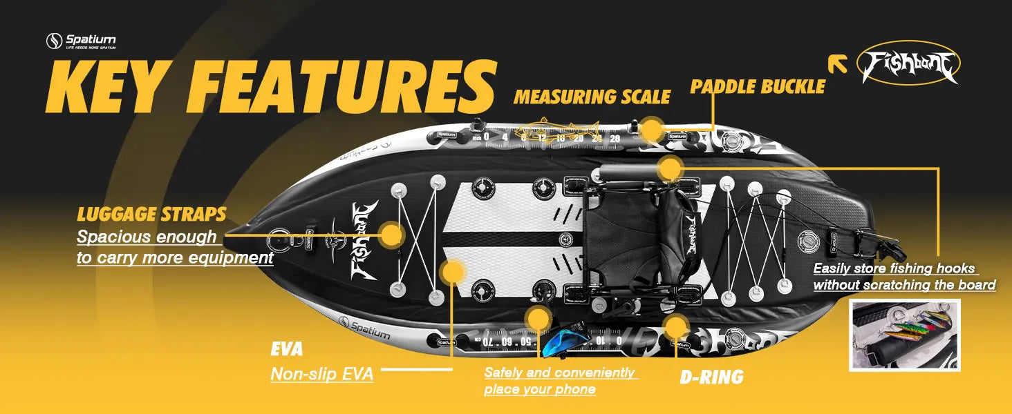 Spatium Fishing Kayak Fishing Paddle Board SUP Inflatable Stand Up Paddle Board 11'*48"*6", Fishing Boat with Swivel Seat