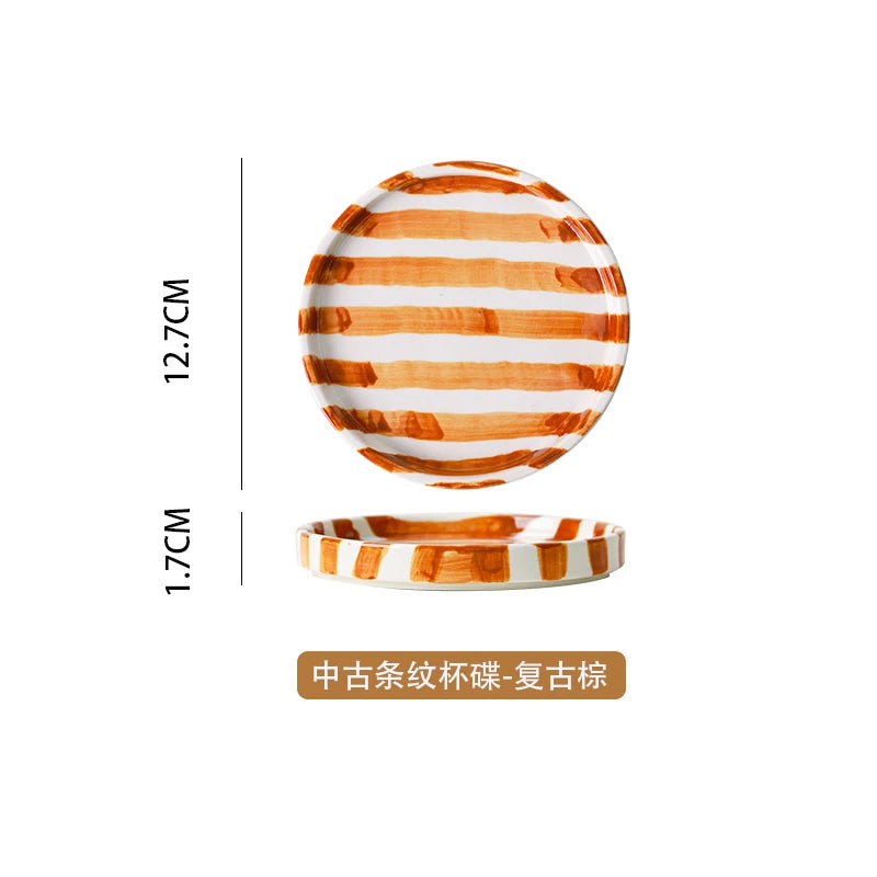 European Striped Ceramic Coffee Cup Saucer Modern Breakfast Dessert Plate Tea Cup Decorative Art Striped Coffee Cup 200 Ml Decor