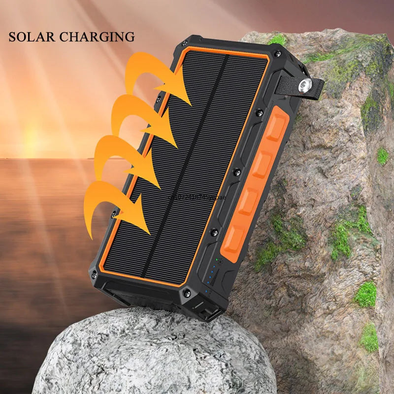 Portable Hand Crank Solar Power Bank With LED Light 20000mAh Large Capacity Fast Charging Powerbank Externala Battery Charger