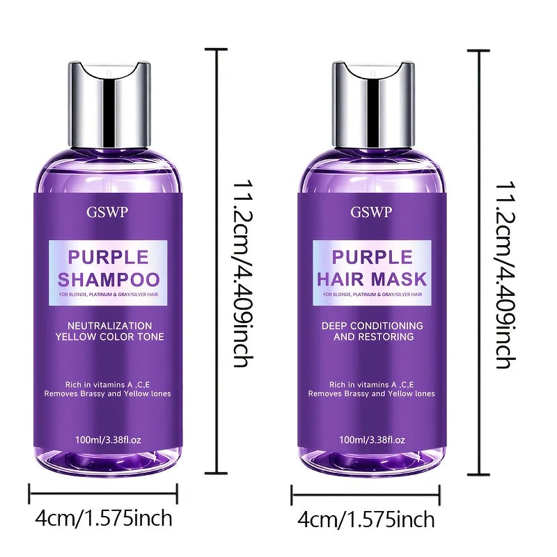 GSWP Purple Shampoo & Hair Mask Set, Neutralize Yellow & Brassy Tones, Deep Conditioning Repair Damaged Hair.100+100ml