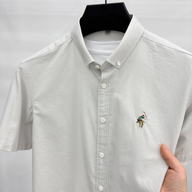 Short Sleeved Shirt Men's Summer New Item Pure Cotton High-end Brand Little Horse Logo Embroidered Casual Shirt