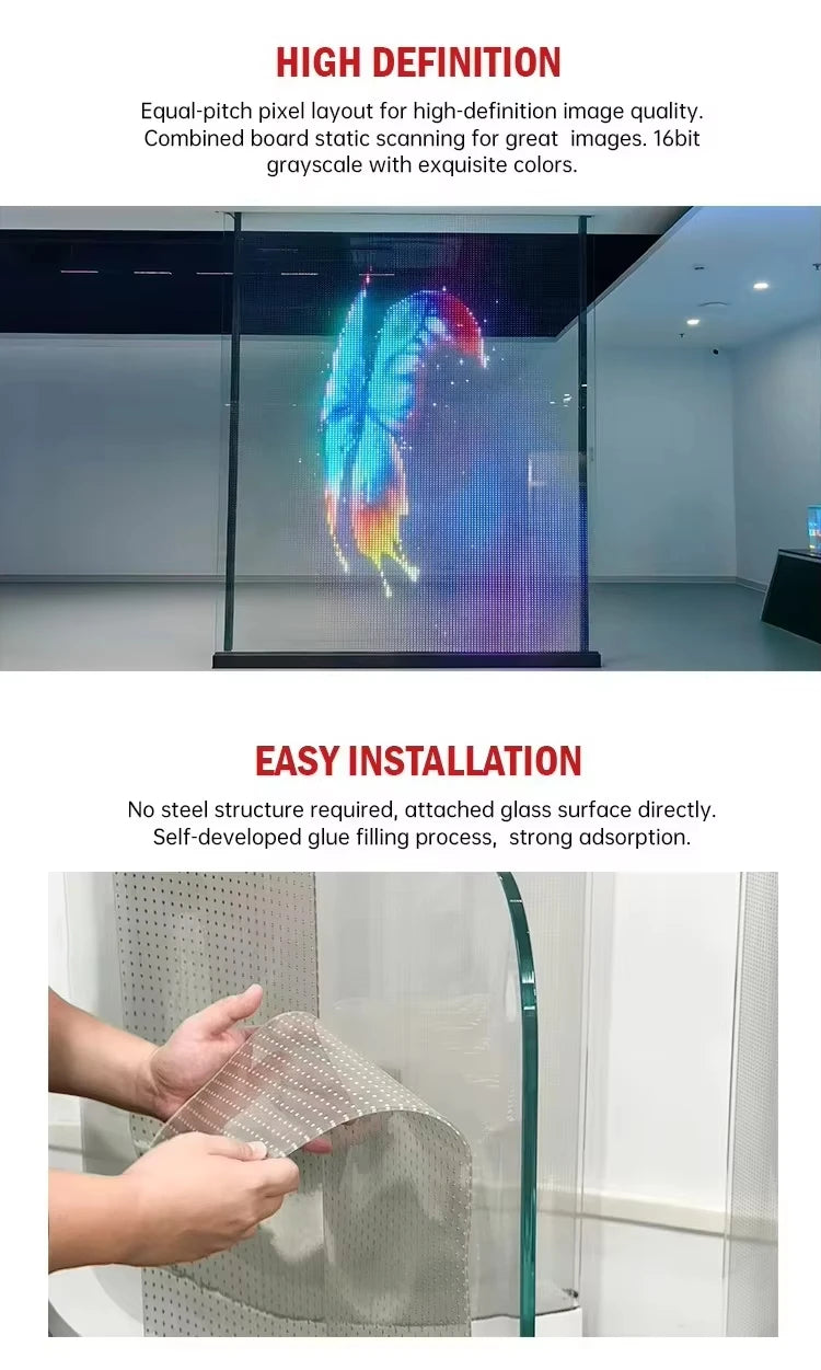 P6 Flexible Transparent Film Screen High Brightness LED Display for Shopping Mall Exhibition