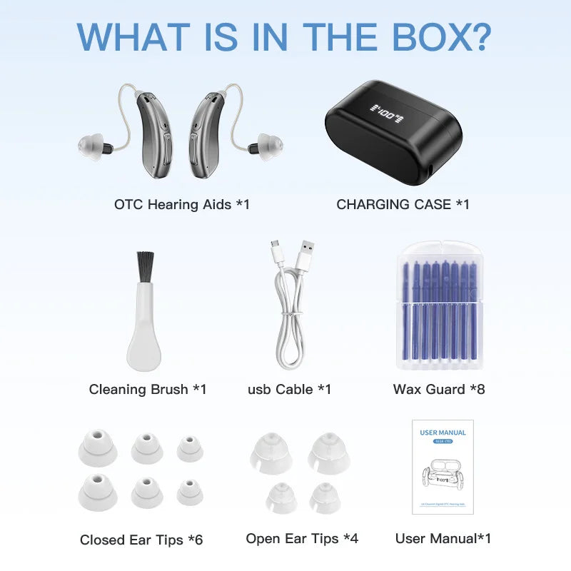 Banglijian OTC Hearing Aid, Bluetooth & App, Large Charging Case, Smart Noise Cancelling for Seniors & Hearing Impaired