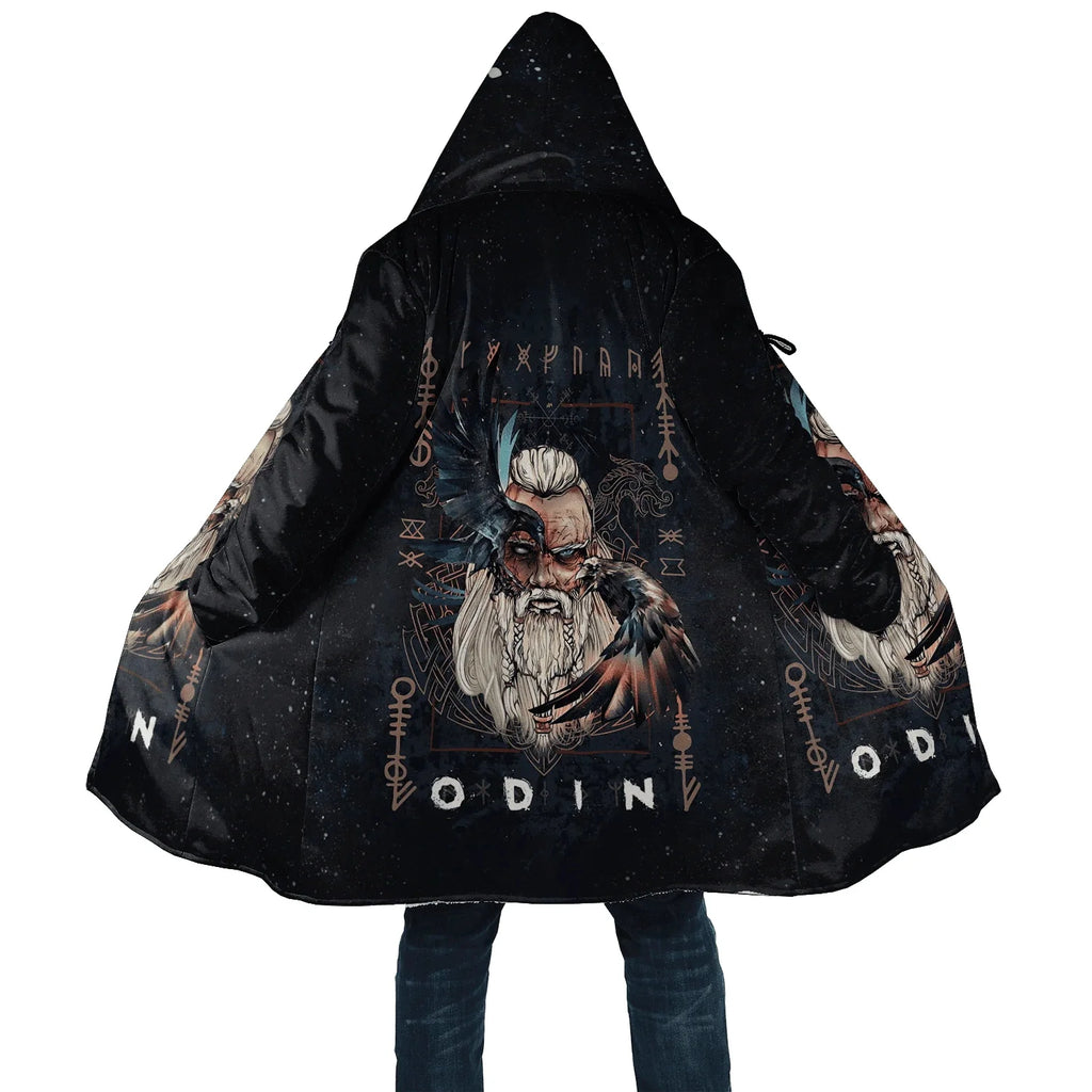 Winter Fashion Mens cloak Norse Odin Raven Tattoo 3D Printed Thick Fleece Hooded Coat Unisex Casual Warm Cape coat DP23