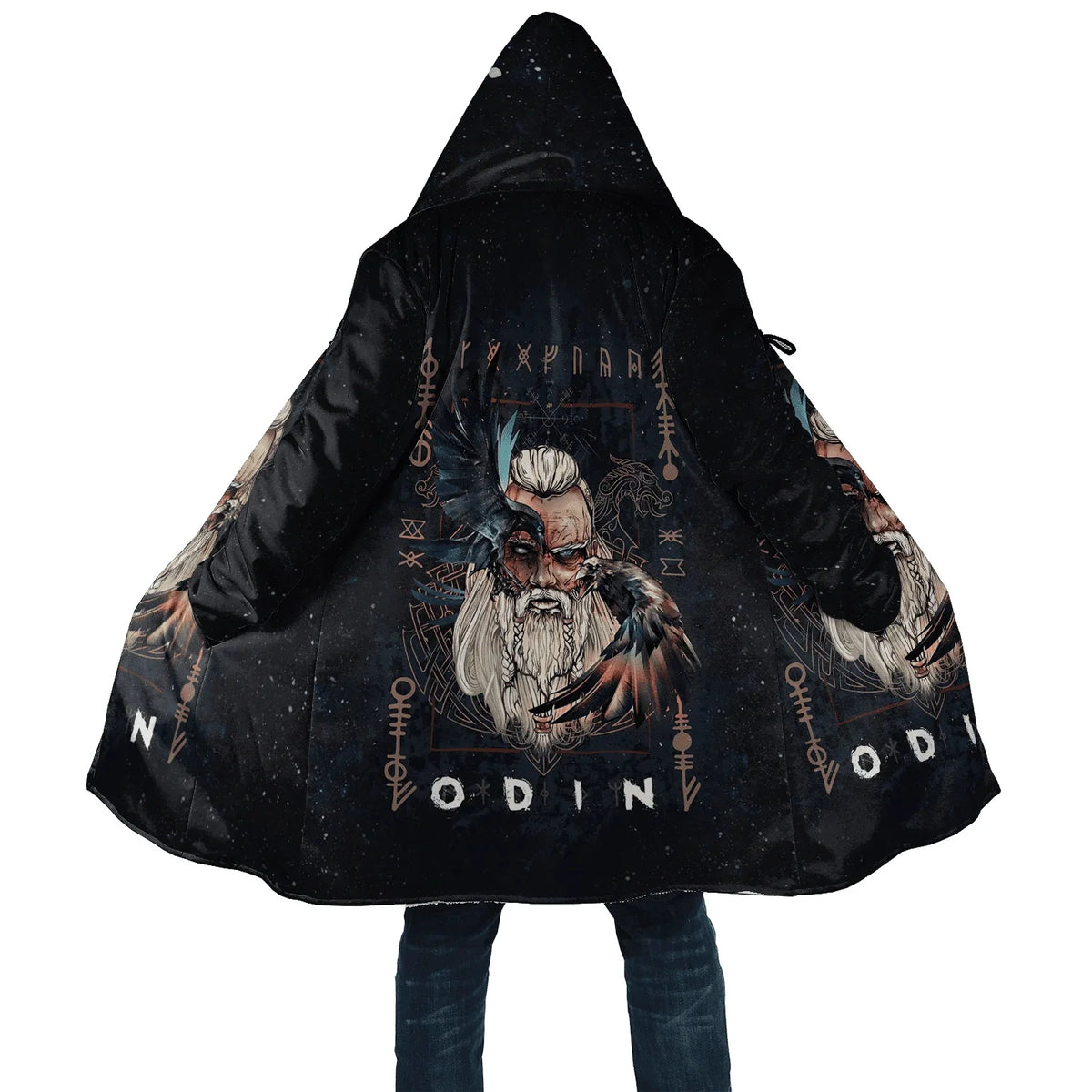 Winter Fashion Mens cloak Norse Odin Raven Tattoo 3D Printed Thick Fleece Hooded Coat Unisex Casual Warm Cape coat DP23