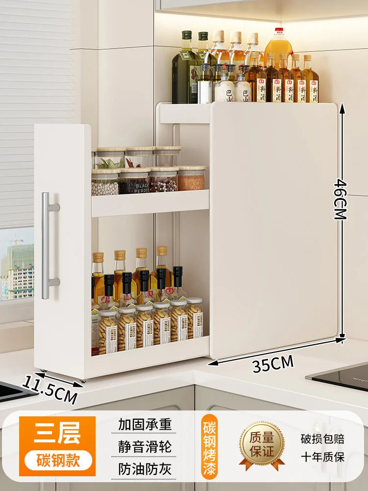 Narrow Kitchen Countertop Pull-Out Spice Rack Organizer Space Saving Shelf with 16 Magnetic Accessories Included