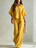 New Solid Color Pants Set 2026 Summer Loose Half-sleeved Shirt Loose Wide-leg Trousers Two-piece Set Fashion Vacation Suit