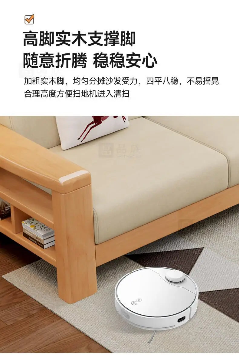 Combination household living room wood cloth winter and summer dual-purpose corner princess all rubber wood solid wood sofa