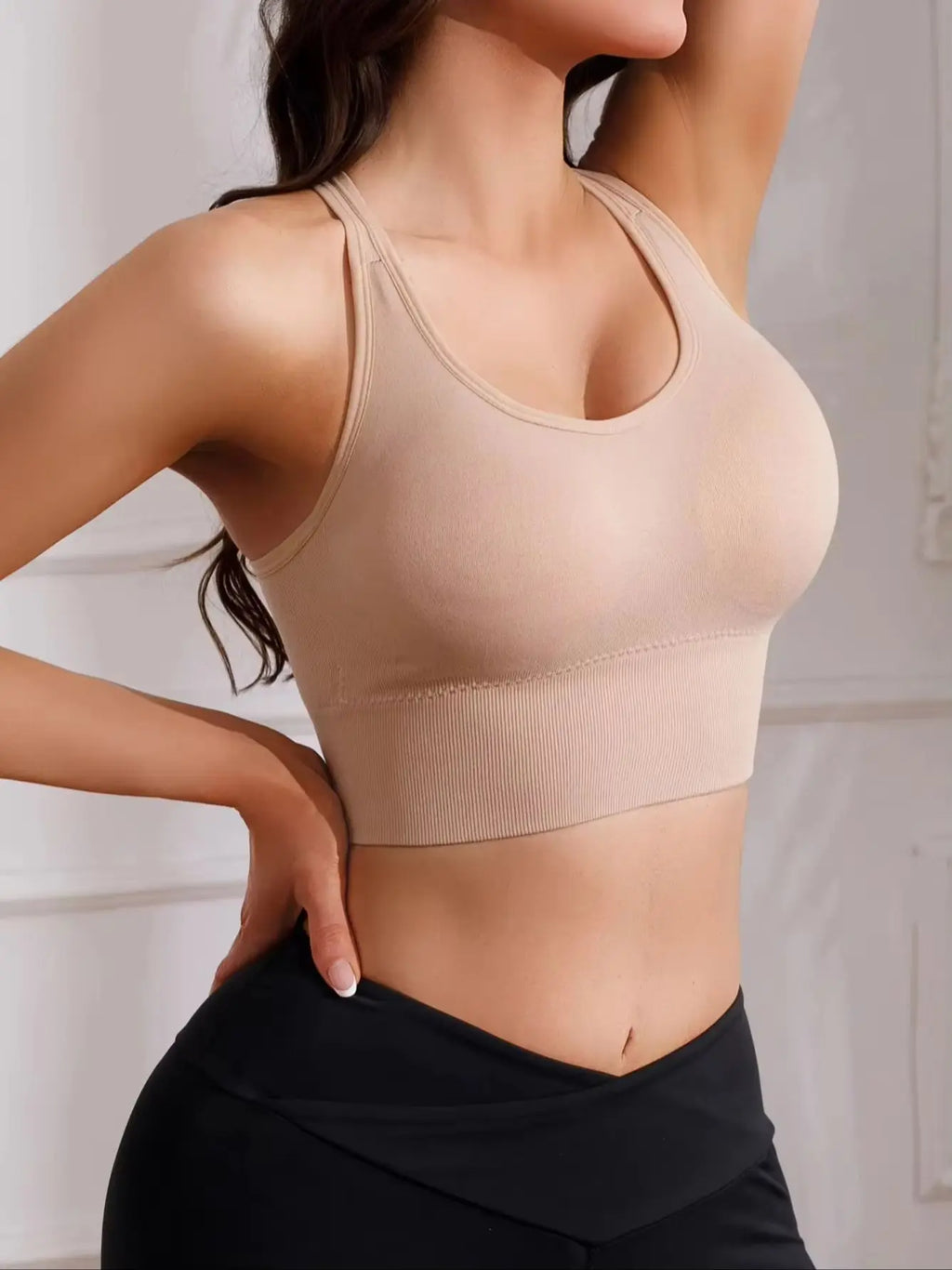 Women's Seamless Sports Bra, High Support Workout Running Vest, Yoga Gym Fitness Top, Wirefree Side Support Backless Crop Top