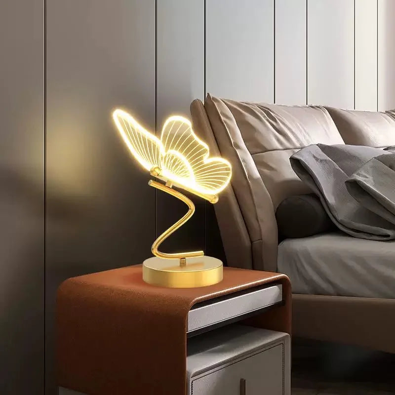 LED Table Lamp Indoor Lighting Switch Button Home Decoration Bedroom Bedside Living Room Restaurant Nordic Butterfly Desk Lamps