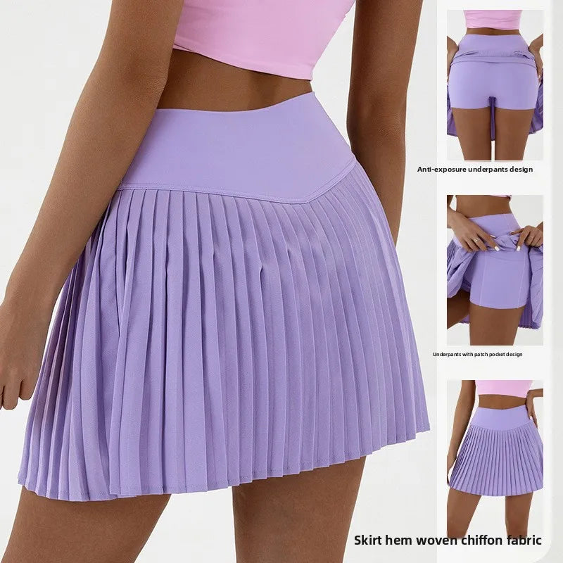 High Waist Women Tennis Pleated Skirt with Inner Lining High Waist Double Layer Design Sport Sexy Fitness Yoga Shorts Dancing