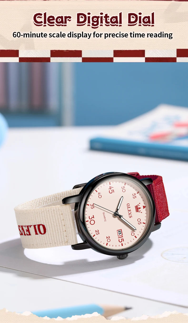 OLEVS 2997 Original Quartz Movement Student Fashion Watch Calendar Digital Dial Night Light Function 30m Waterproof Watch
