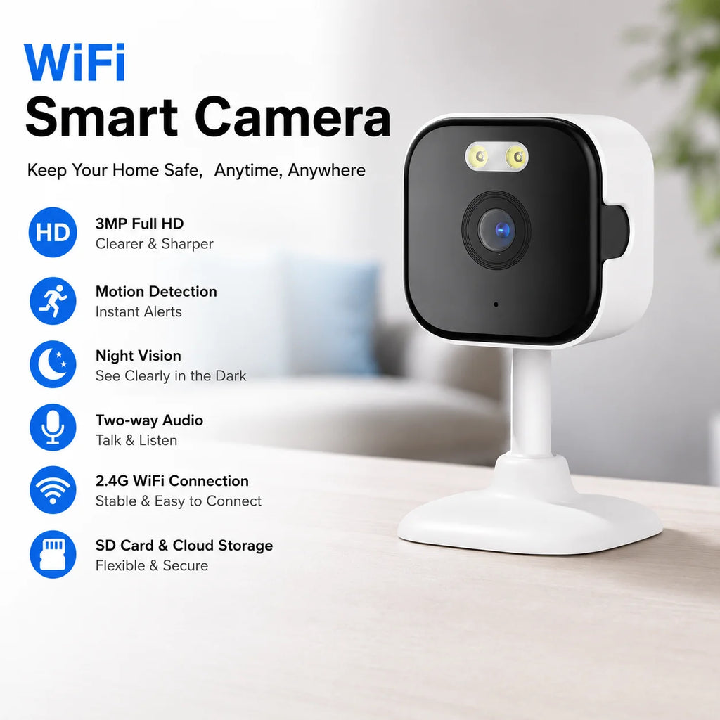 3MP WiFi Security Camera Indoor Smart IP Smart IP Camera with Motion Detection Night Vision Two-Way Audio Baby Monitor Supports