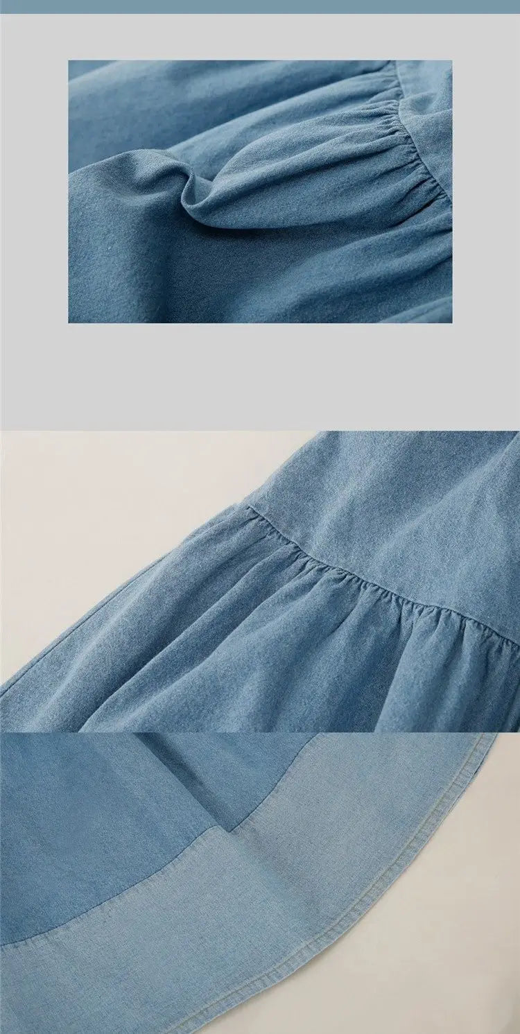 Blue Denim Skirt Womens High Waist Tiered Long Skirts Denim Elastic Casual Dress Elastic Waist A Line Jeans Skirt Girls Clothes