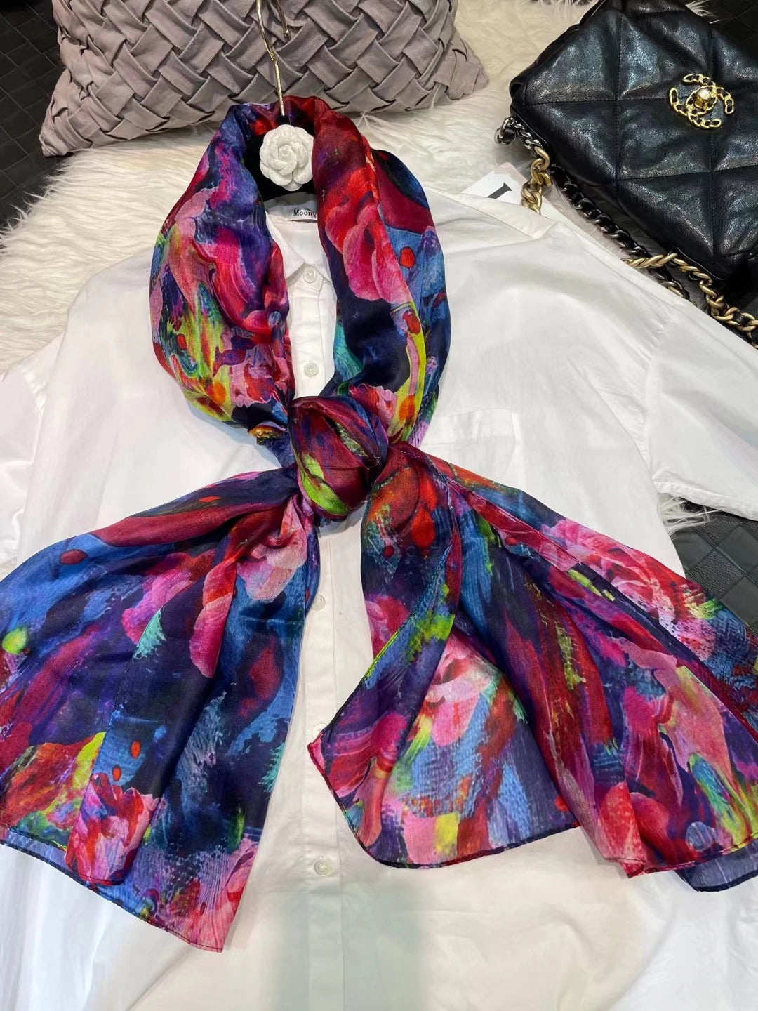 100% Mulberry Silk Scarf Shawl Brand Plum Bossom Design Blue Green Summer Beach Silk Shawls Scarfs Fall Winter Neck Head Scarf