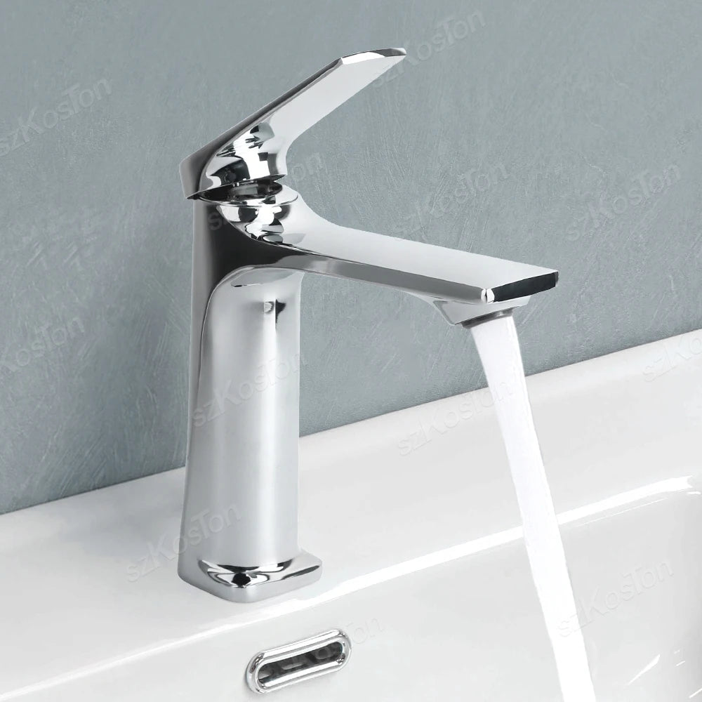 Brass Core Modern Bathroom Sink Faucet Single Handle Deck Mounted Wash Basin Water Tap Hot And Cold Mixer