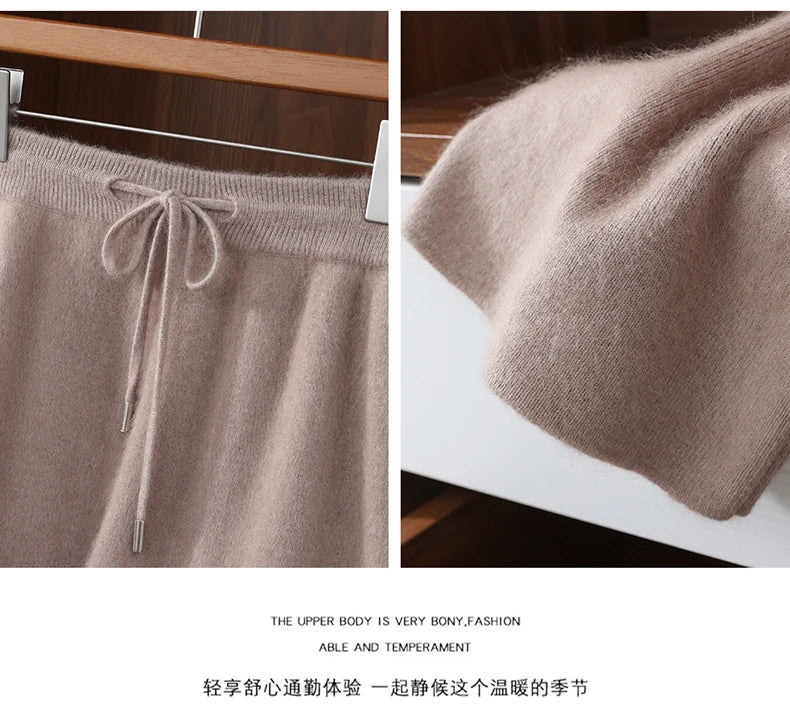 100% Mink Cashmere Pants Autumn Winter New Men' Elastic Waist Cashmere Pants Youth High-End Warm Outside Leggings Thick Casual
