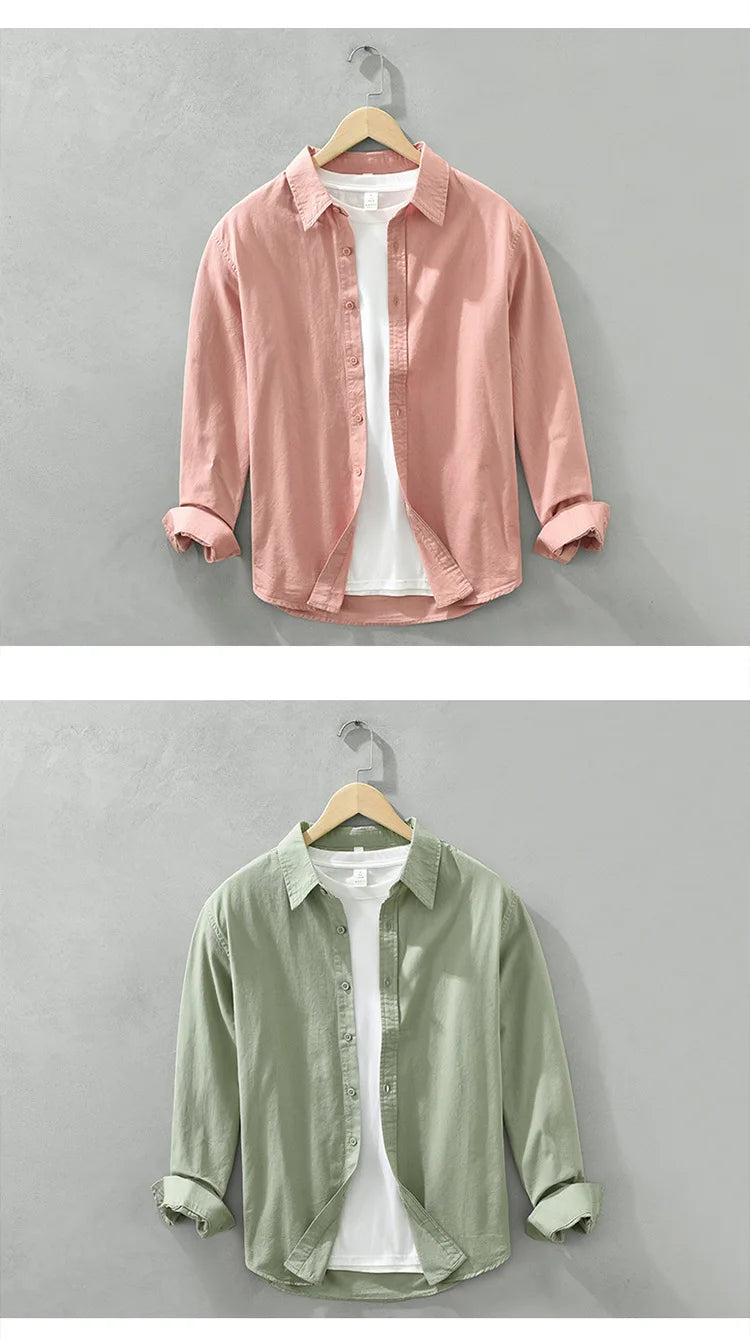 Men's Long-Sleeved Casual Shirt, Artistic Fresh Cotton Lapel Loose Shirt, Outdoor Camping Thin Coat, Cardigan Top