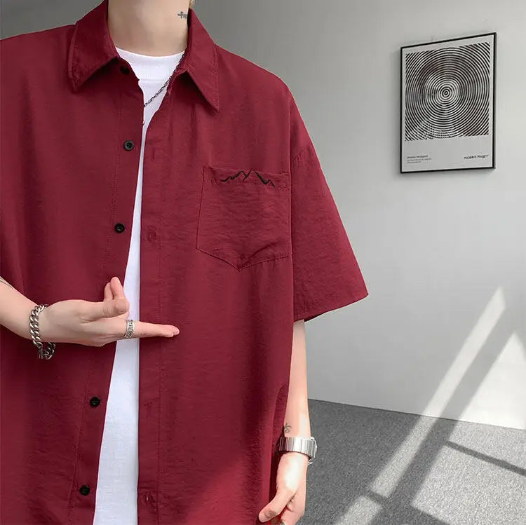 LEGIBLE Spring Summer Solid Shirts Men Casual Oversized Three Quarter Shirts Male Loose Fit Shirt for Man