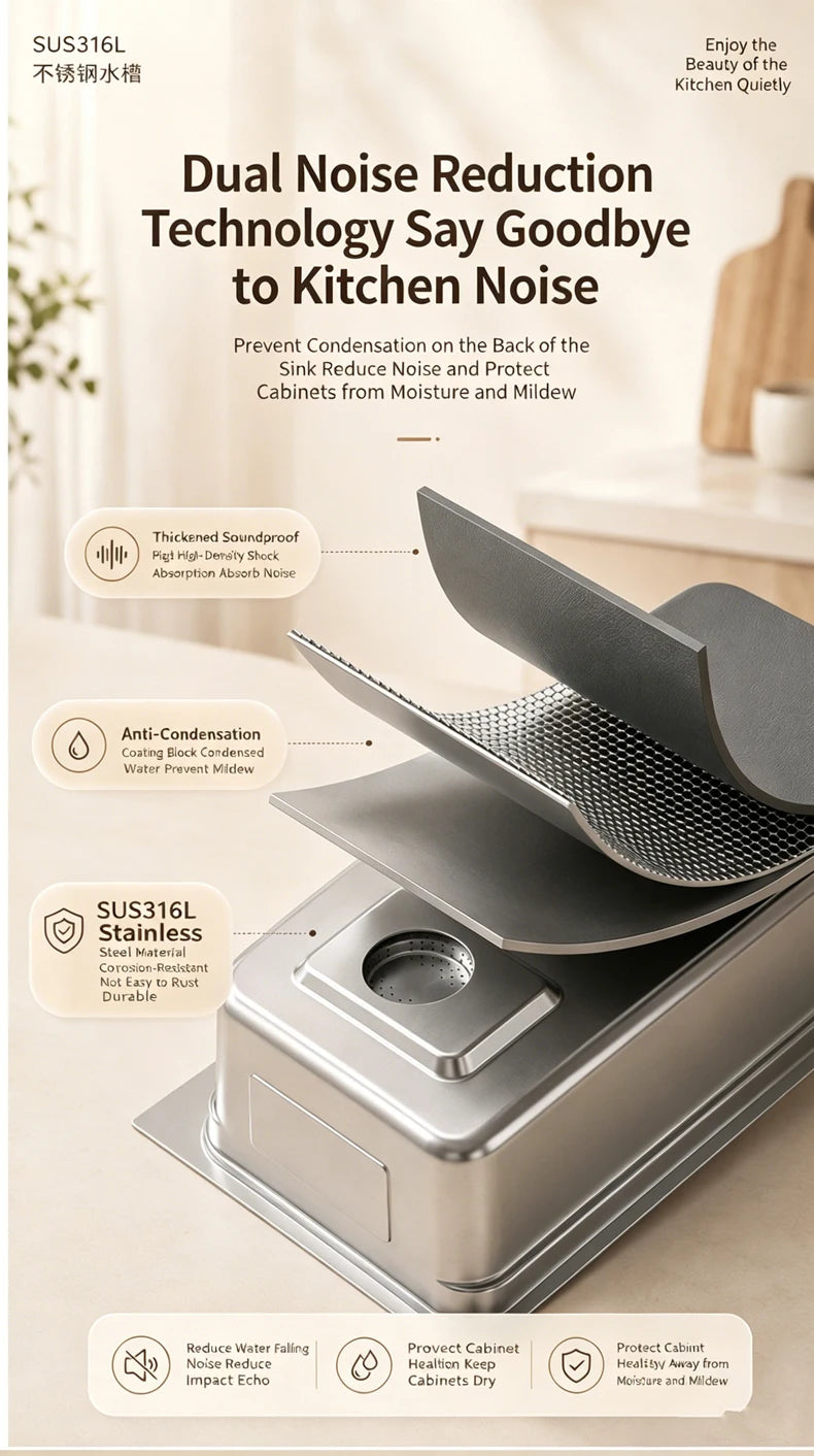 316L Stainless Steel Kitchen Sink Undermount Sinks Antiscratch Rice Granule Embossing Large Single Slot Dish Wash Basin