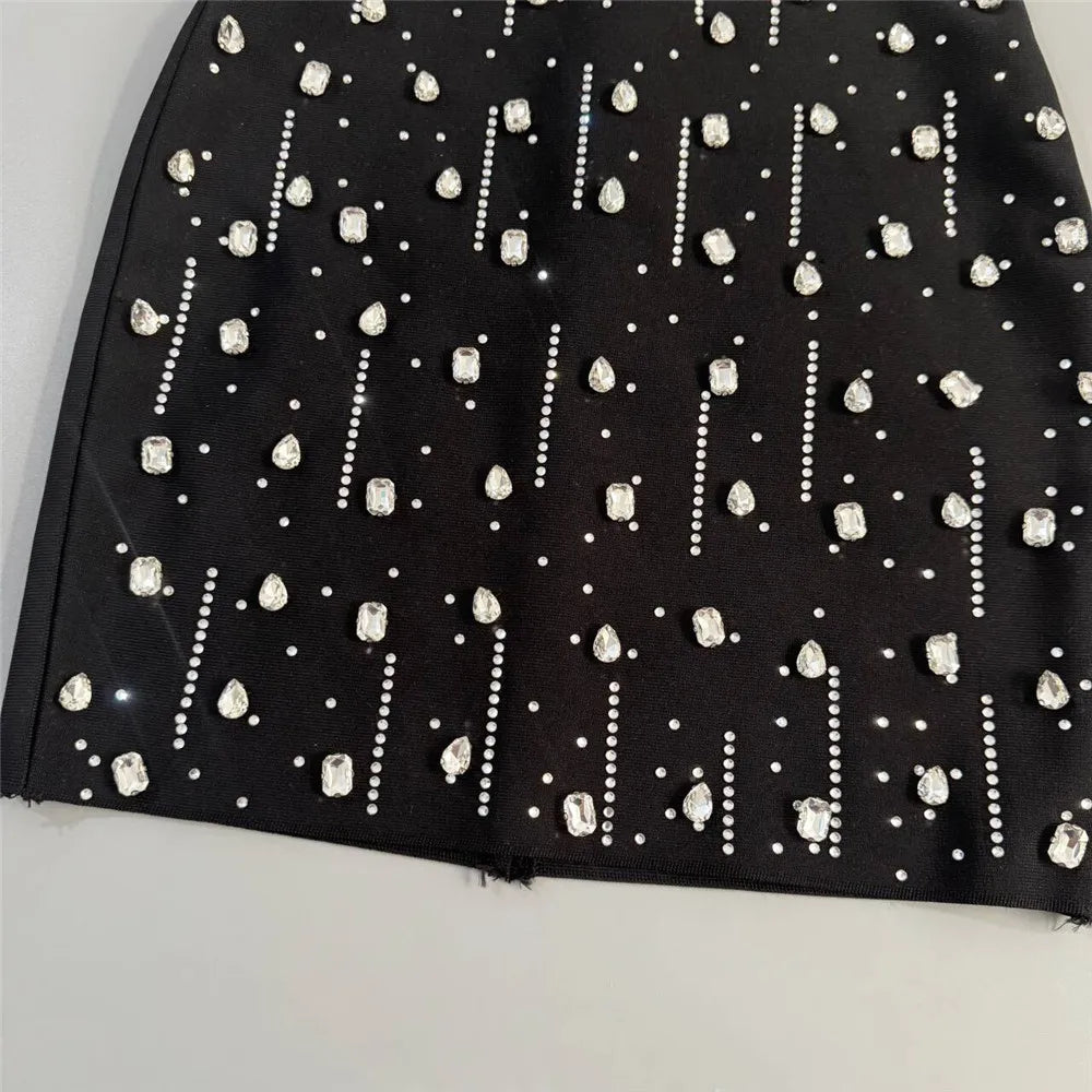 Luxury Diamond Rhinestone Women Summer Halter Bandage Dress Club Evening Party Mini Dresses