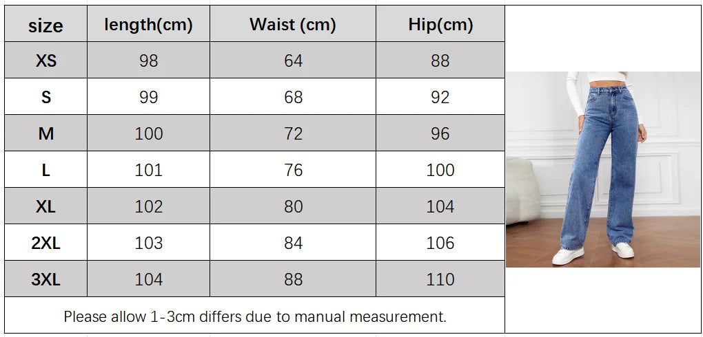 Women High Waist Black Washed Wide Leg Jeans Straight Denim Pants Casual Baggy Jeans Fashion Streetwear Trousers