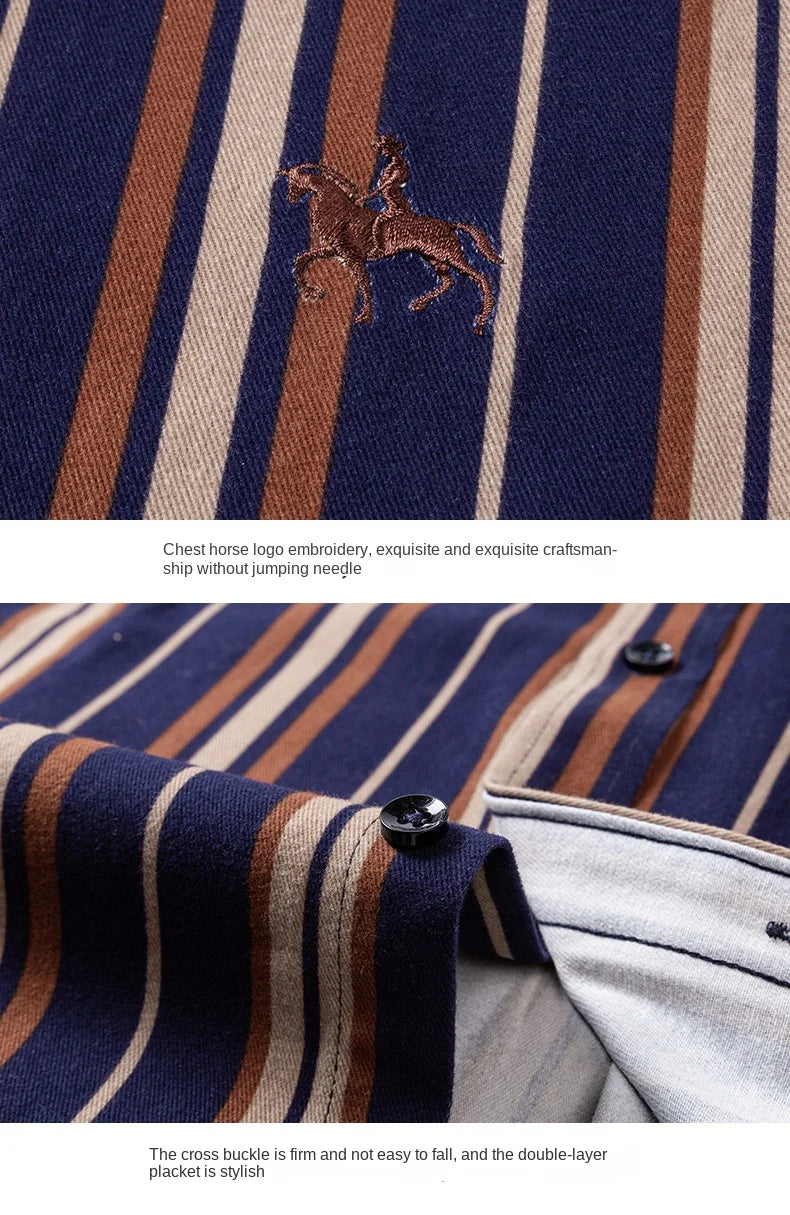 2024 new autumn men's long-sleeved plaid striped100% cotton Oxford spinning chest embroidery regular fit button work shirt S~6XL