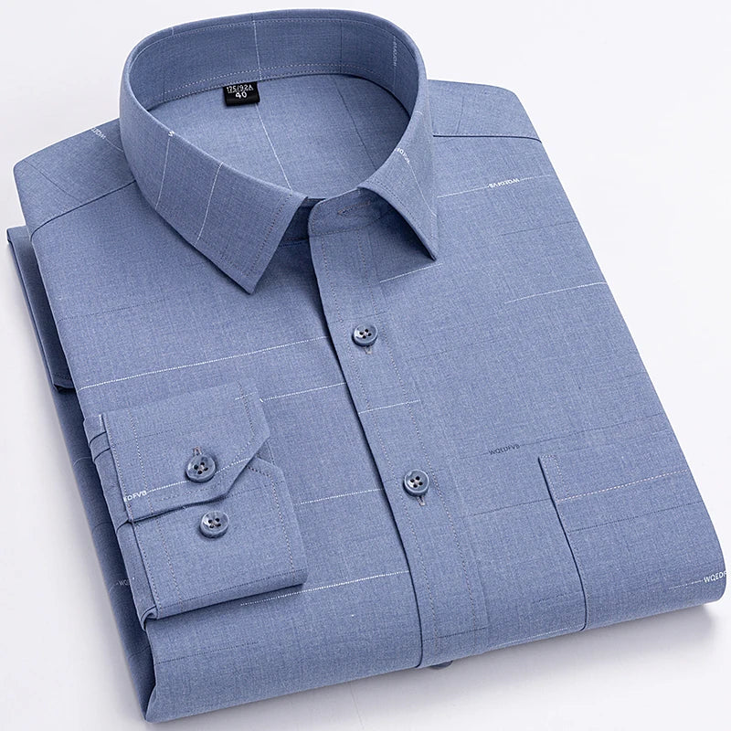 High Quality Men's Shirts Spring Autumn Long Sleeve Wrinkle Resistant Non Ironing Stripe Man Clothing  Big Size 5XL 6XL 7XL