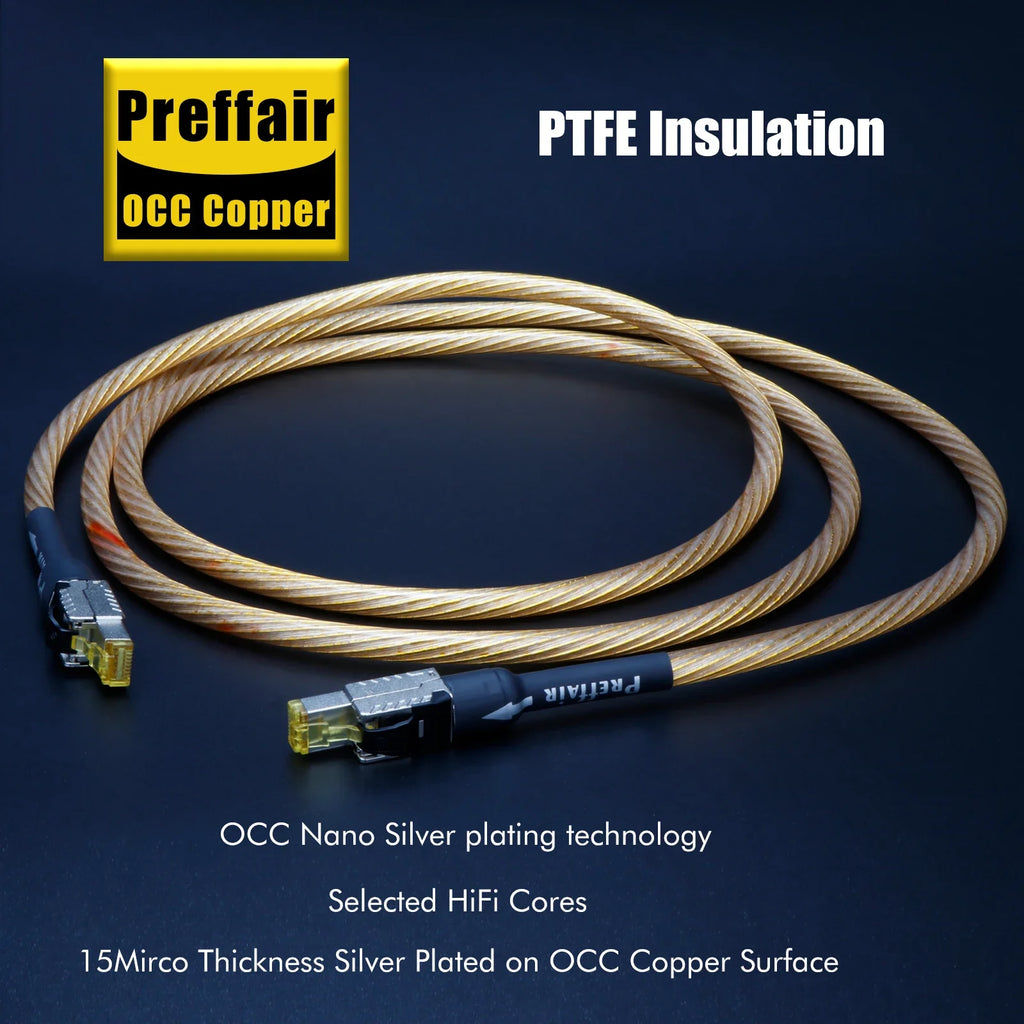 Cat8 Ethernet Cable Rj45 Interface  40Gbps 2000Mhz Speed OCC Sterling Silver Flagship Gold Cat8 Network Cable Digital Cable