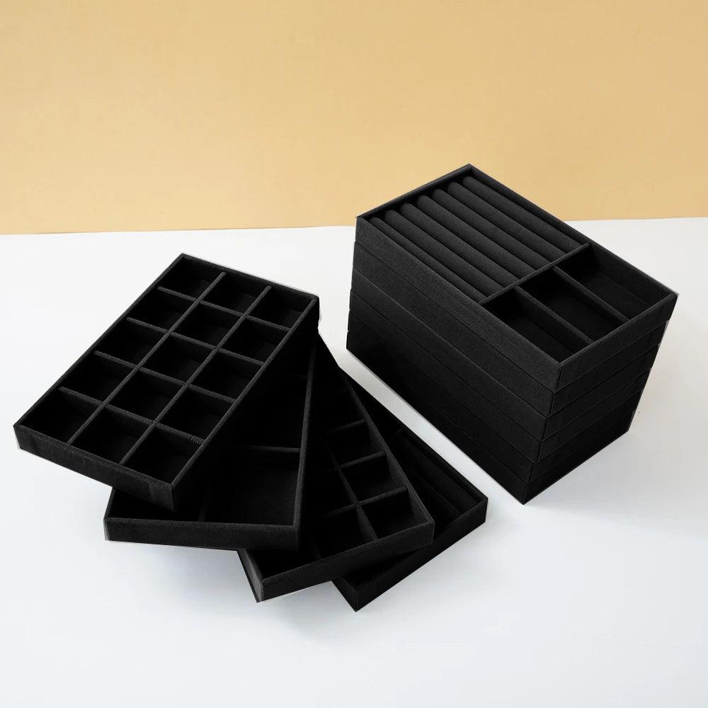 Black Jewelry Organizer Velvet Jewelry Storage Tray Display Ring Bracelet Necklace Storage Box Showcase Drawer