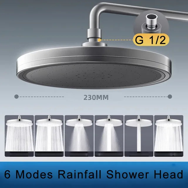 Large Flow 5 Modes Rainfall Shower Head Supercharge Ceiling Mounted Spa Showerhead High Pressure Top Spray Bathroom Accessories