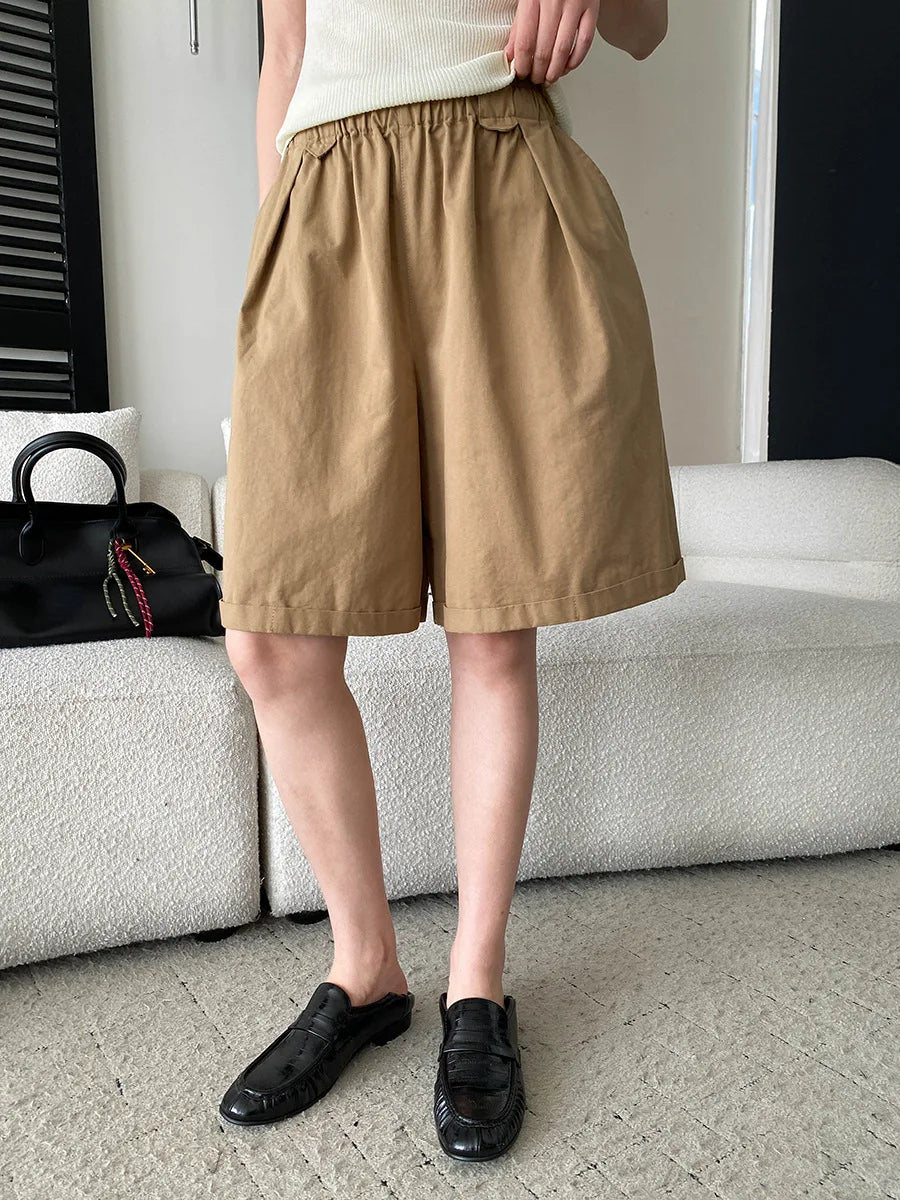 Summer women's relaxed loose wide leg A-line casual shorts versatile