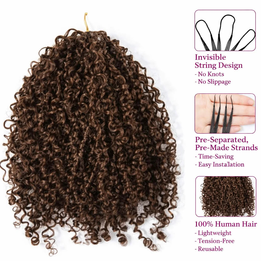 12A Small Spirals Curly Crochet Human Hair Knotless Pre-Separated #4 Brown Feather Crochet Braid Extensions Lightweight Reusable