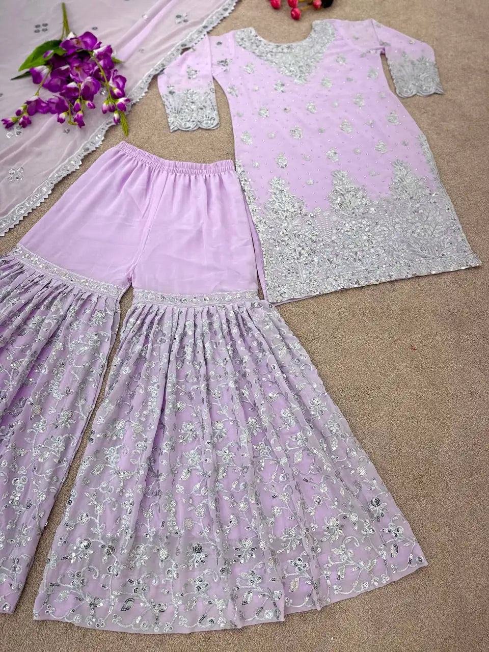 Elegant Rayon Salwar Kameez With Heavy Embroidery Sequin Work Floor-Length Kurti And Dupatta For Wedding Occasion Women