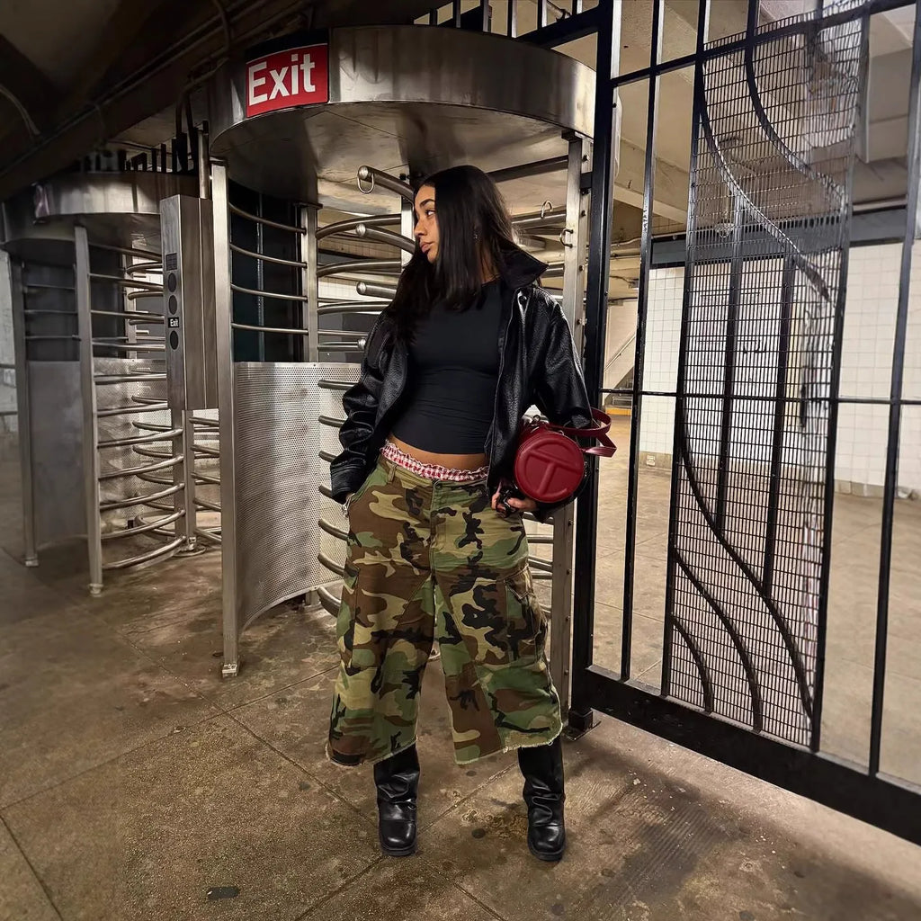 Women Mid Length Pant Vintage Camouflage Cargo Pants High Waist Trousers Capris Y2k Streetwear Elegant Work Casual Loose 2026