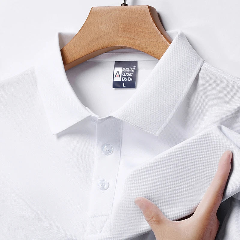 Men's Fashion Solid Short Sleeved Striped Lapel Polo Shirt Summer Breathable Comfortable Top