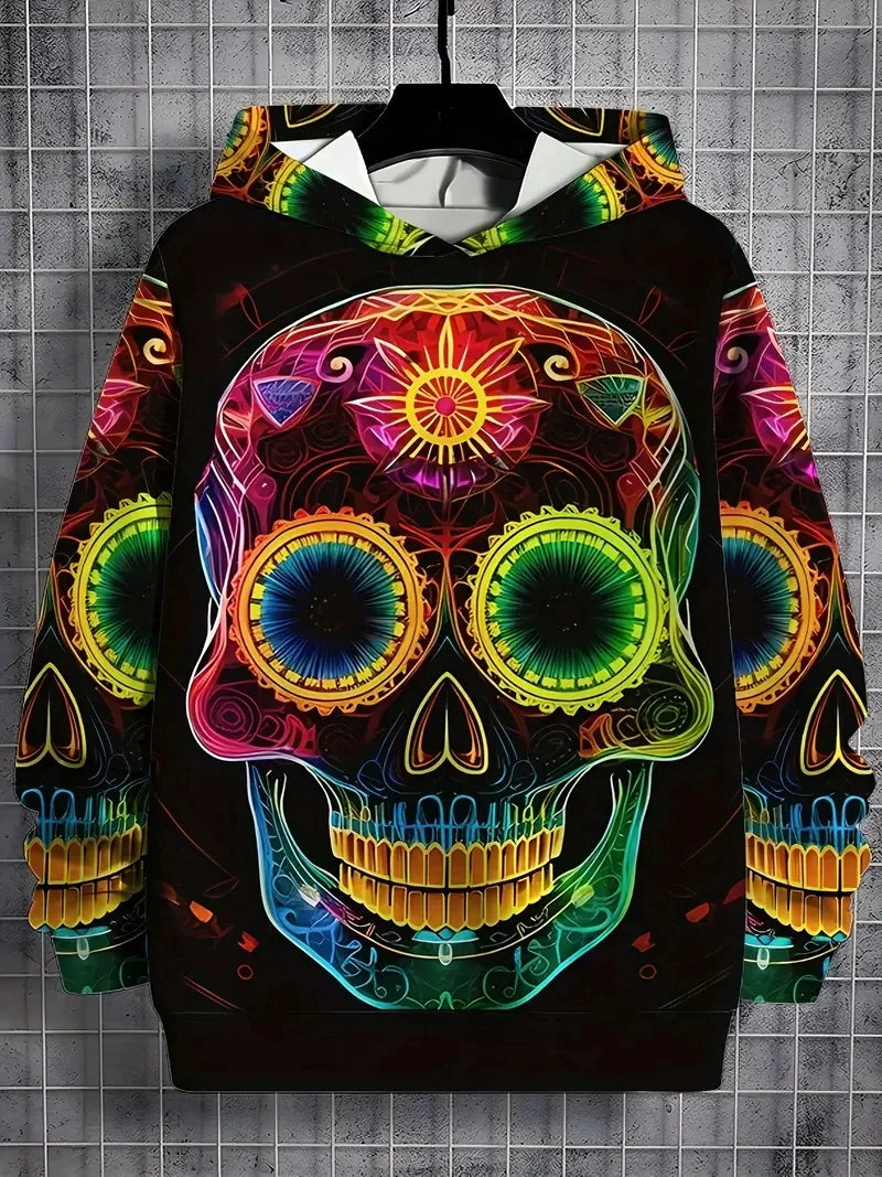 Vintage Cool 3D Print Skull Graphics Hoodie Drawstring Comfortable Super Dalian Long Hoodie Sweatshirt Spring And Autumn Clothes