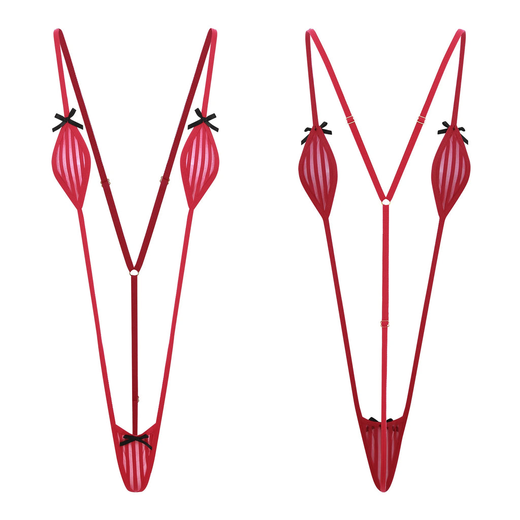 Women Micro Bikini Bodysuit Halter T-back Adjustable Swimsuit One-piece Lingerie Nightwear Summer Sexy Mesh Monokini Swimwear