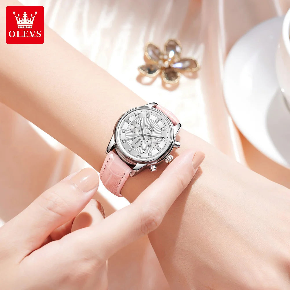 OLEVS 3669 Womens Watch Fashion Brand Waterproof Luminous Multifunctional Chronograph Quartz Watch Date Ladies Watches With Box
